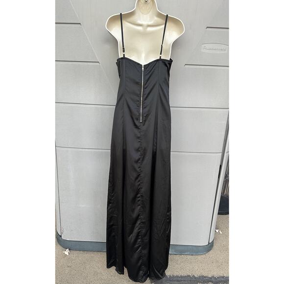 Shop 17 Black Satin Bustier Maxi Dress Gown Sz M Underwire Corset WhimsiGoth Vam - Picture 4 of 9